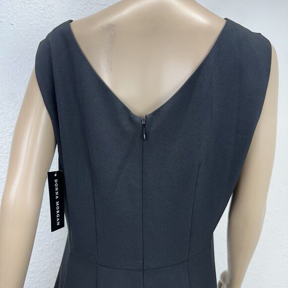 Donna Morgan Draped Front Sleeveless Sheath Dress Black V-back Size L Capsule - Picture 8 of 10